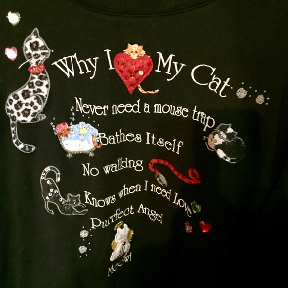 ❤️Love❣️Quacker Factory 60% cotton sweatshirt ❤️ kitties cozy & cute. - Picture 2 of 10
